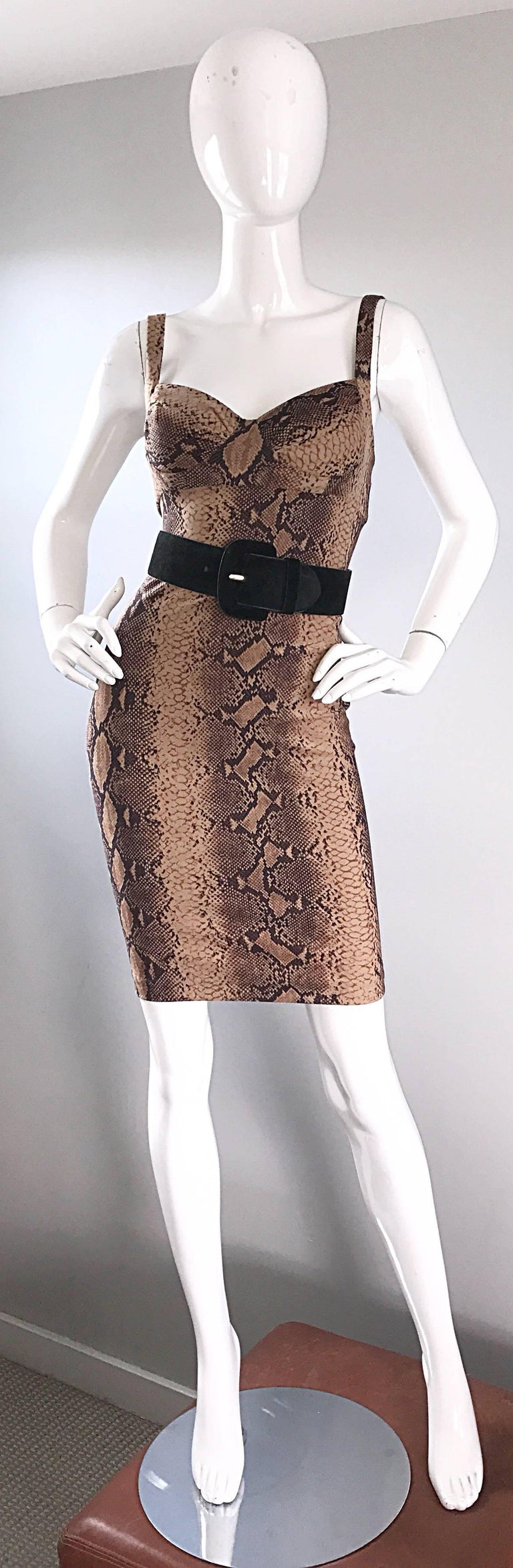Ninivah Khomo 1990s Rare Vintage Snakeskin Print Bodycon Sexy Cotton 90s Dress  In Excellent Condition For Sale In San Diego, CA