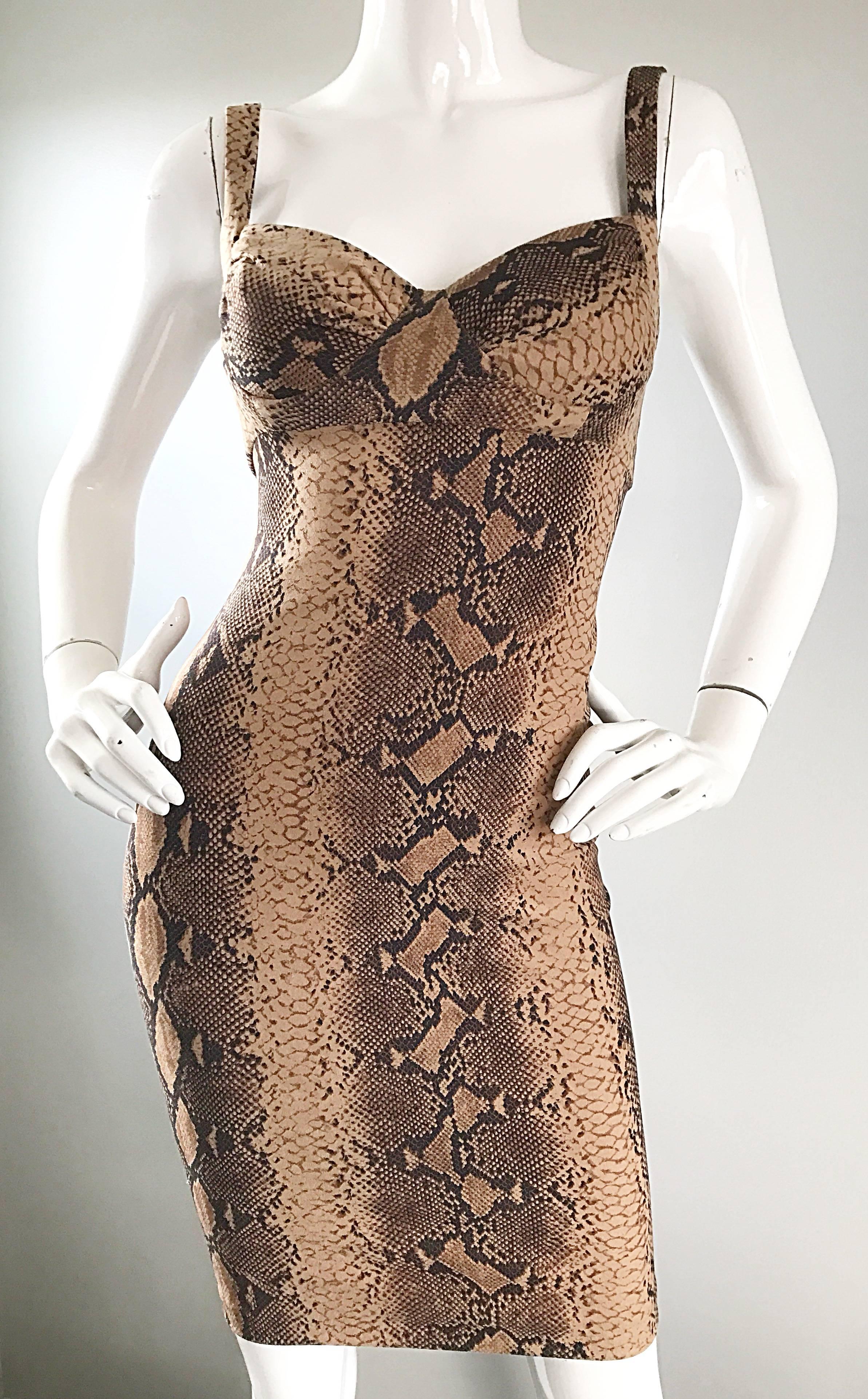 Ninivah Khomo 1990s Rare Vintage Snakeskin Print Bodycon Sexy Cotton 90s Dress  For Sale 1