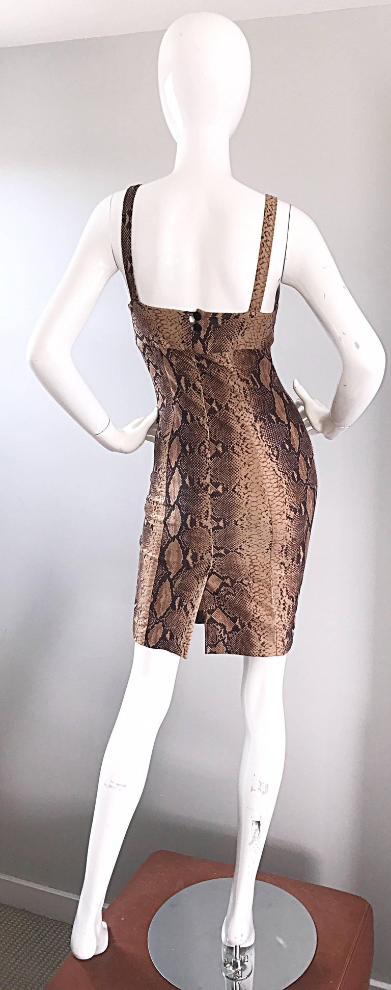 Ninivah Khomo 1990s Rare Vintage Snakeskin Print Bodycon Sexy Cotton 90s Dress  For Sale 2