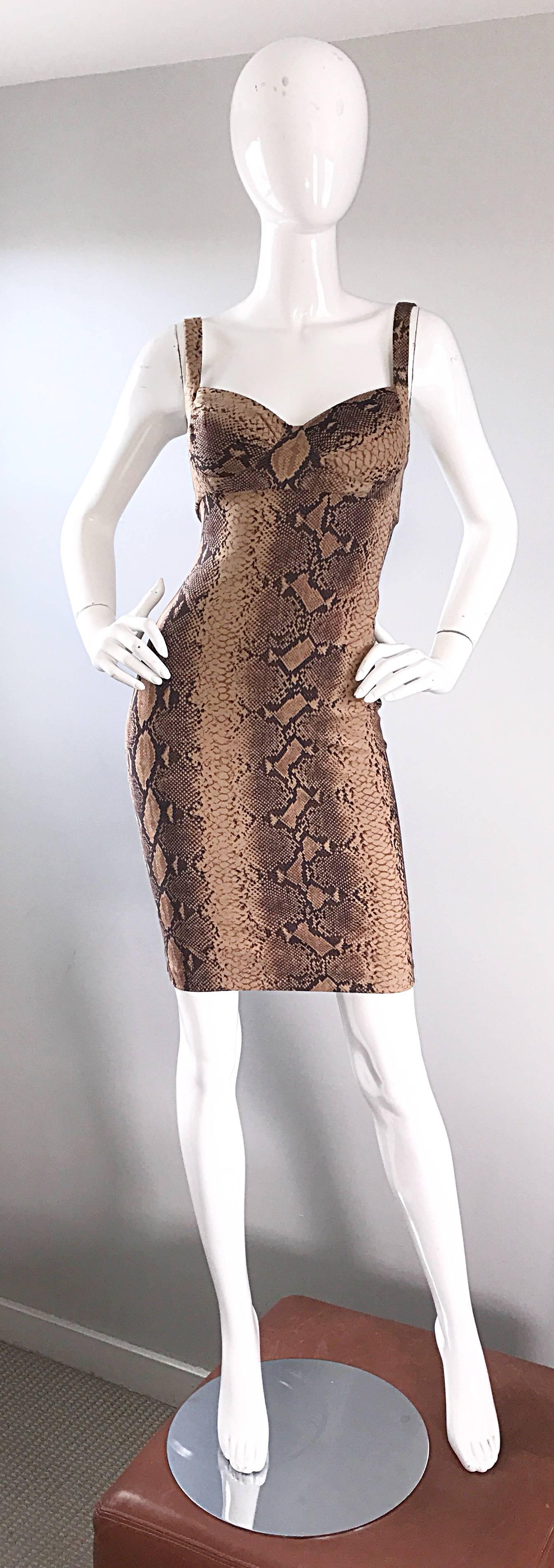 Ninivah Khomo 1990s Rare Vintage Snakeskin Print Bodycon Sexy Cotton 90s Dress  For Sale 4