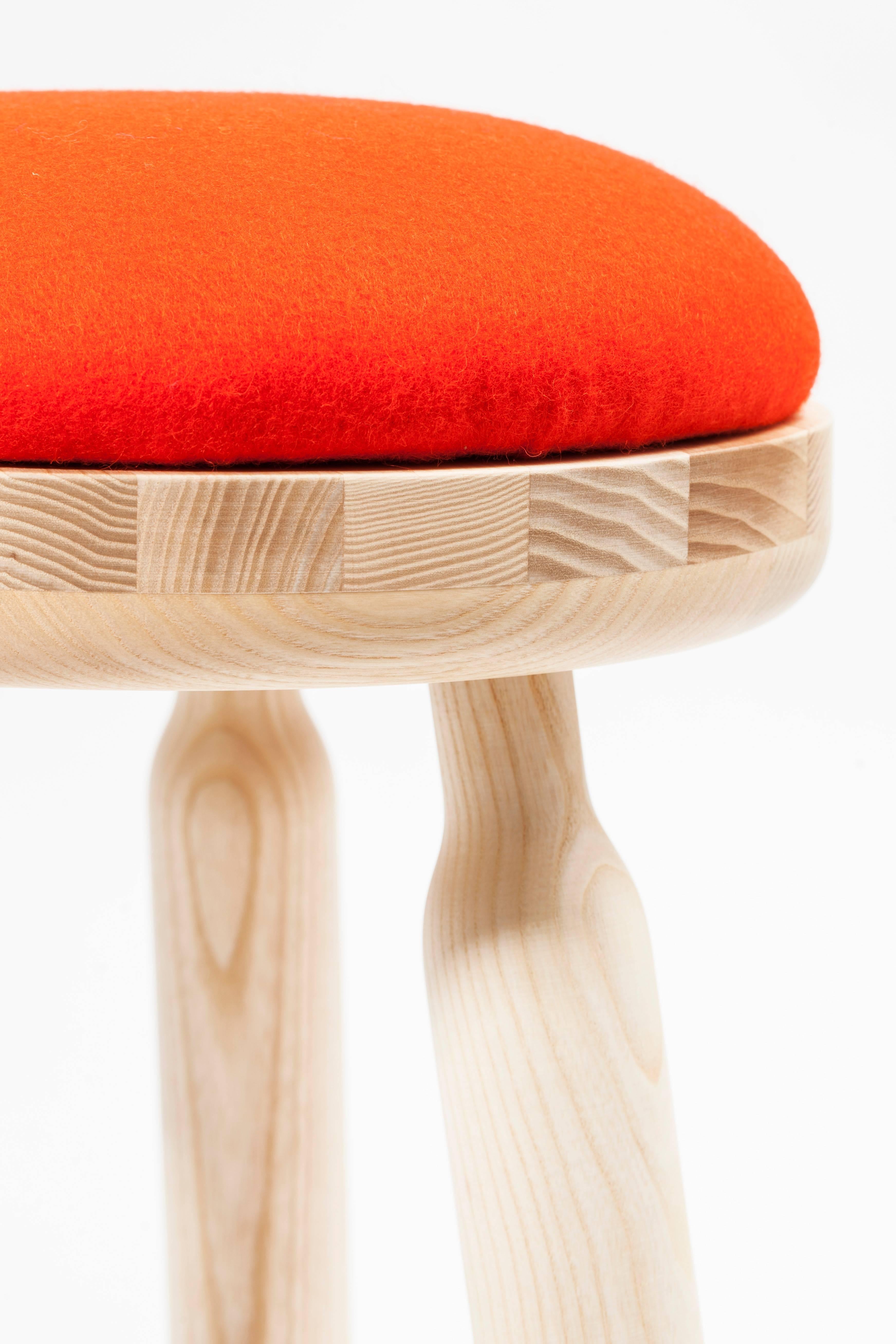 Turned Ninna Stool by Carlo Contin with Ashwood and Wool Fabrics For Sale