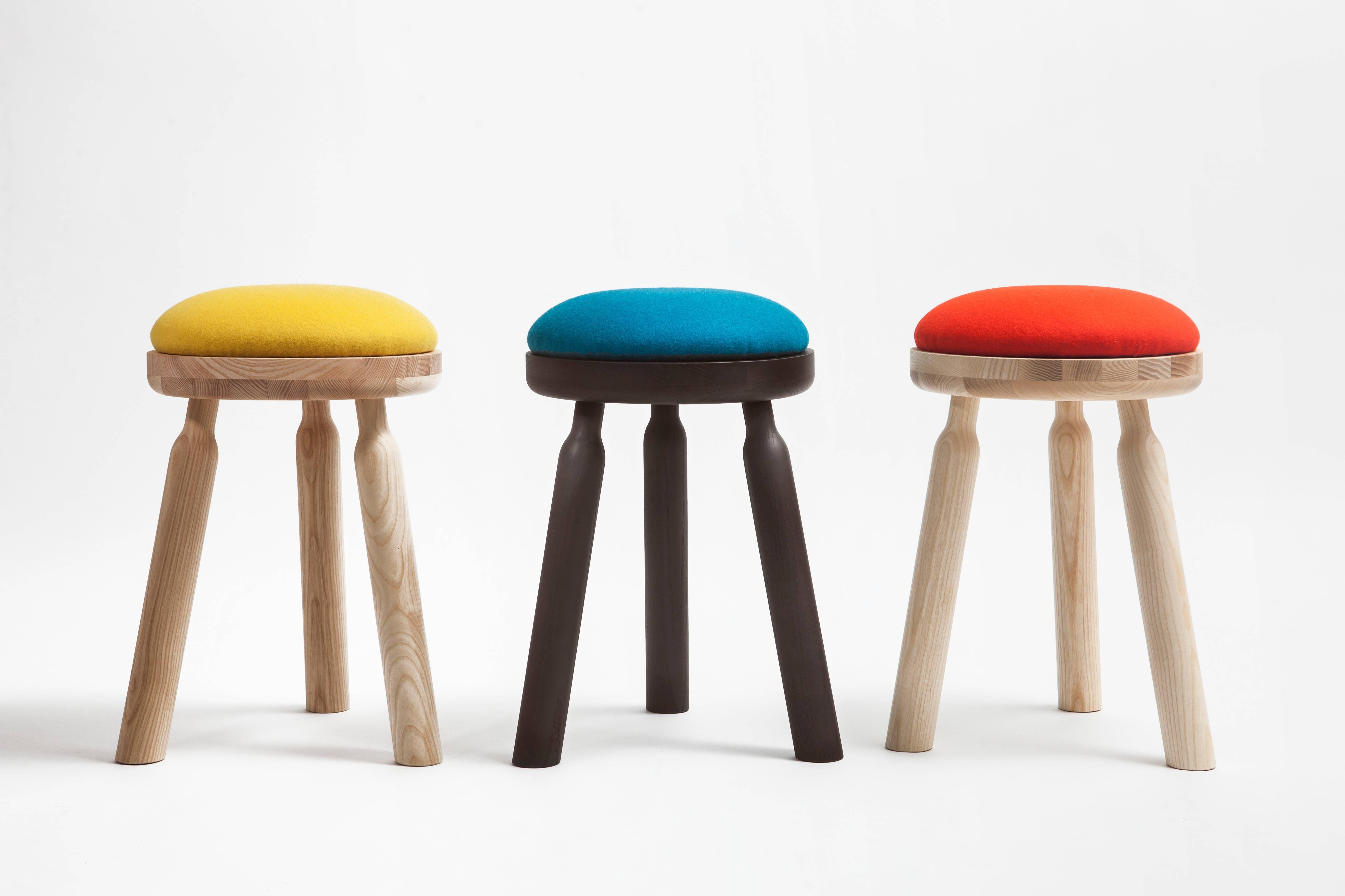 Ninna Stool by Carlo Contin with Ashwood and Wool Fabrics For Sale 1