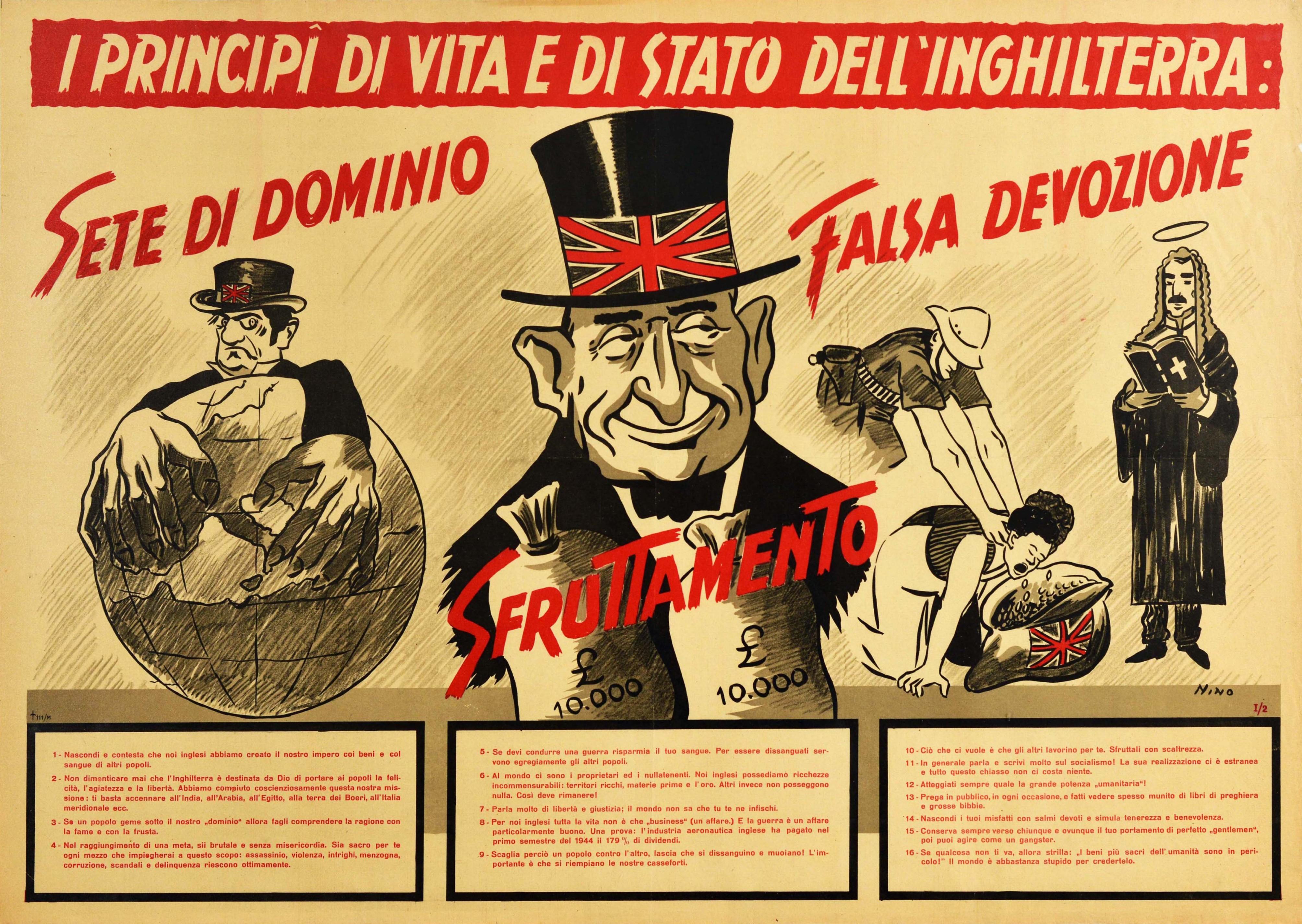 Nino Print - Original Vintage WWII Poster Anti British State Values Domination Exploitation