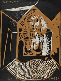 Vintage The Bride - Woodcut Print by Nino Aimone - 1975