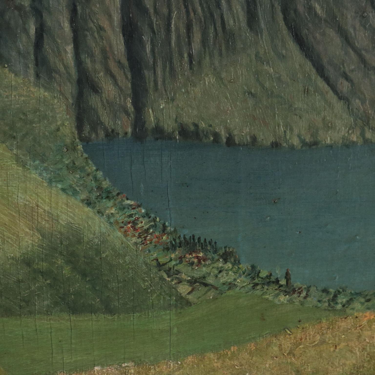 Mountain Landscape 1932 - Black Landscape Painting by Nino Bertocchi