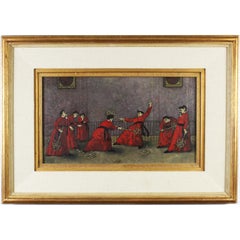 Fino óleo italiano de mediados del siglo XX "Battipanni" 'Los batidores de alfombras
