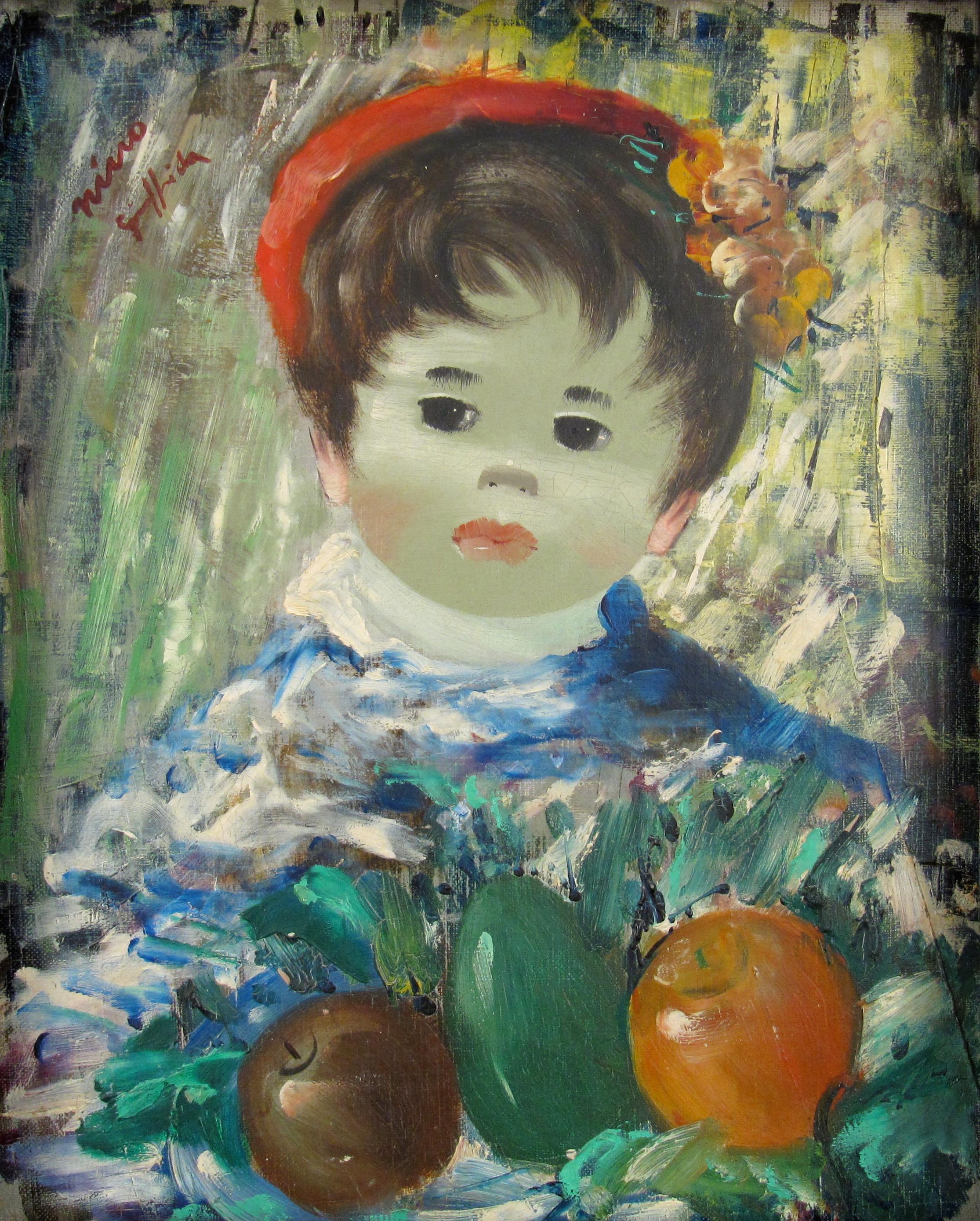 Garçon avec des Fruit - Boy with Fruit - Huile sur toile - Peinture naïve - Painting de Nino Giuffrida