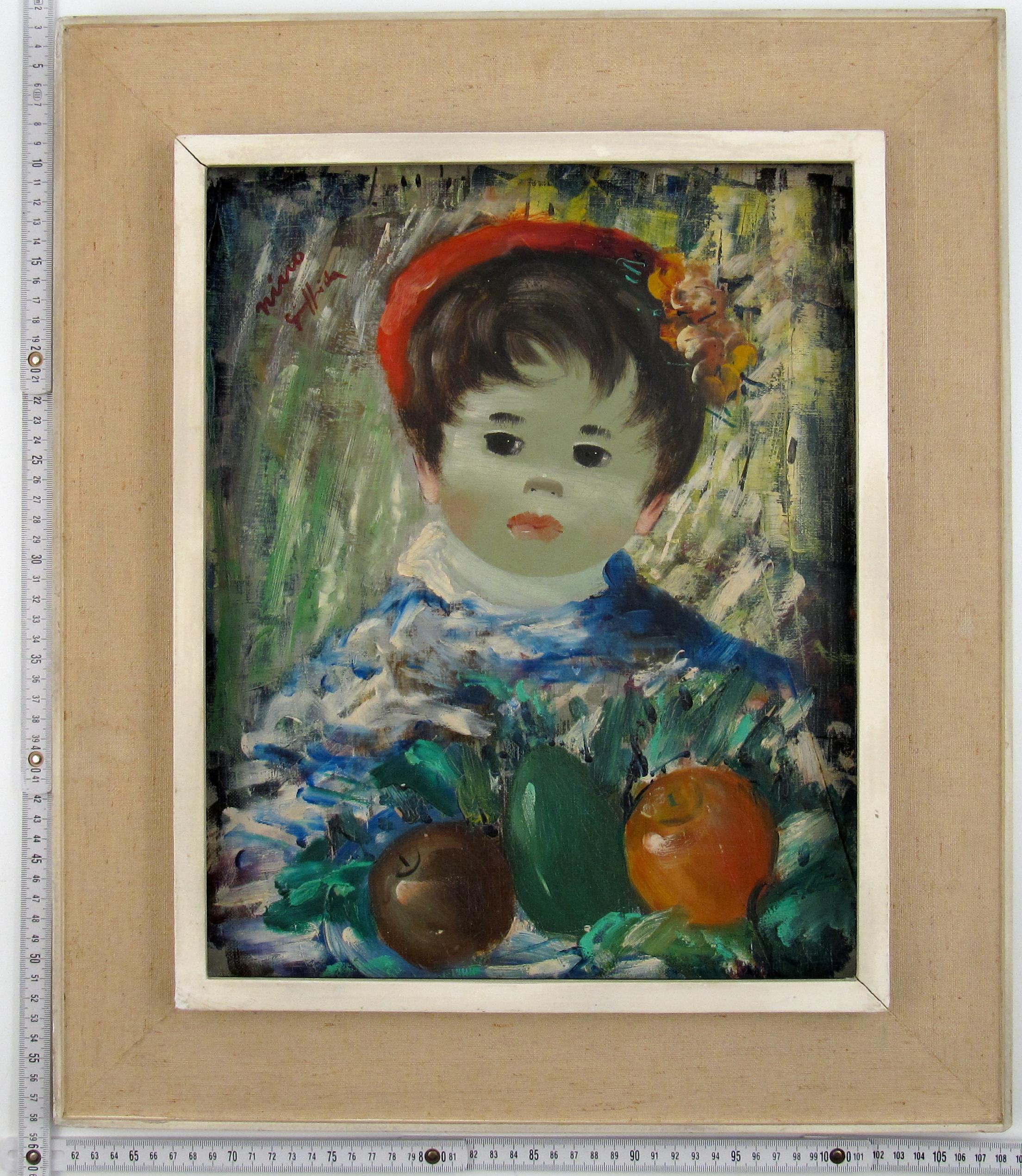 Garçon avec des Fruit - Boy with Fruit - Oil on Canvas - Naive Painting For Sale 1