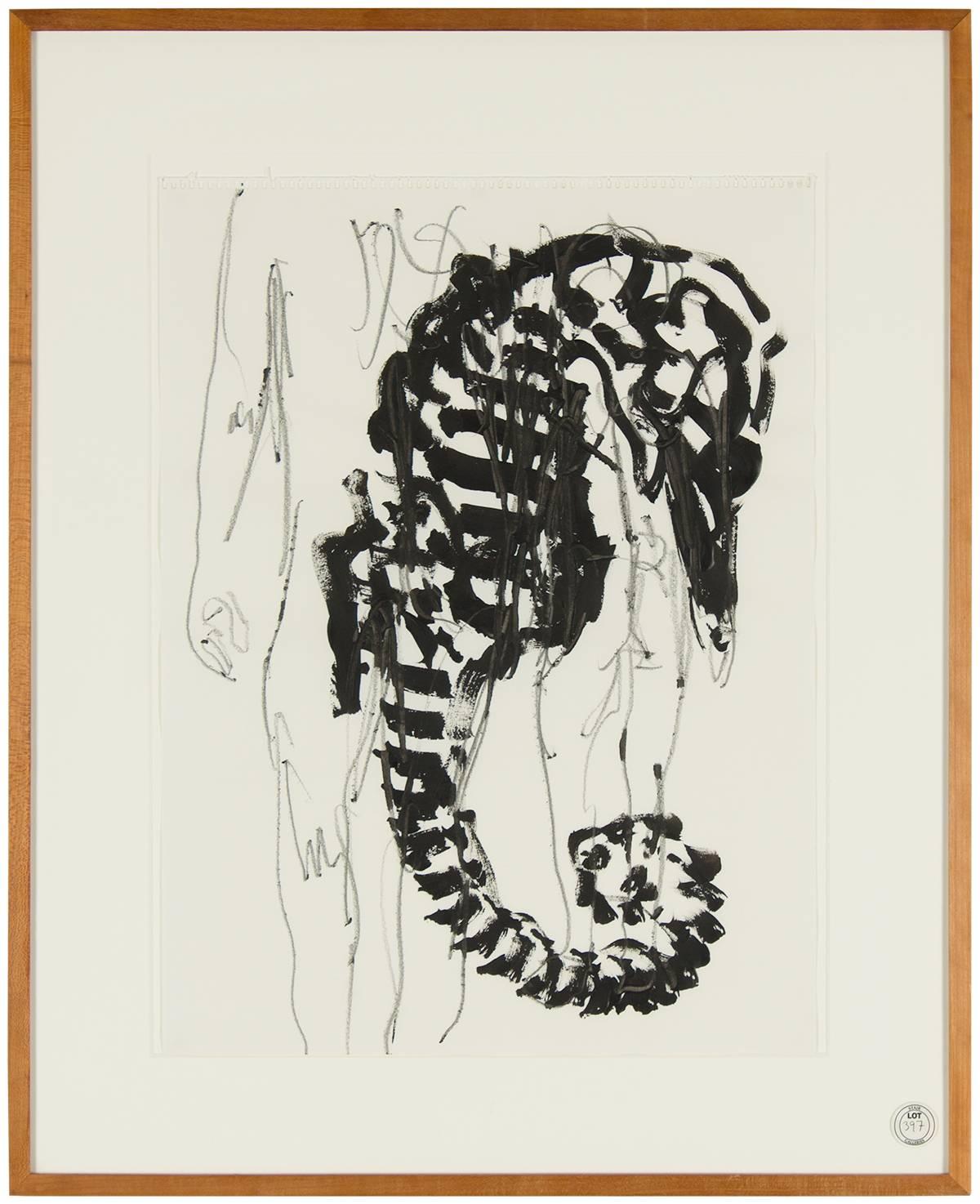 Arte Povera Italiano Modernista Composición Dibujo Pintura Caballo de mar con desnudo - Mixed Media Art de Nino Longobardi
