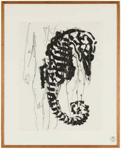 Arte Povera - Composition moderniste italienne - Peinture de dessin de cheval de mer avec nu