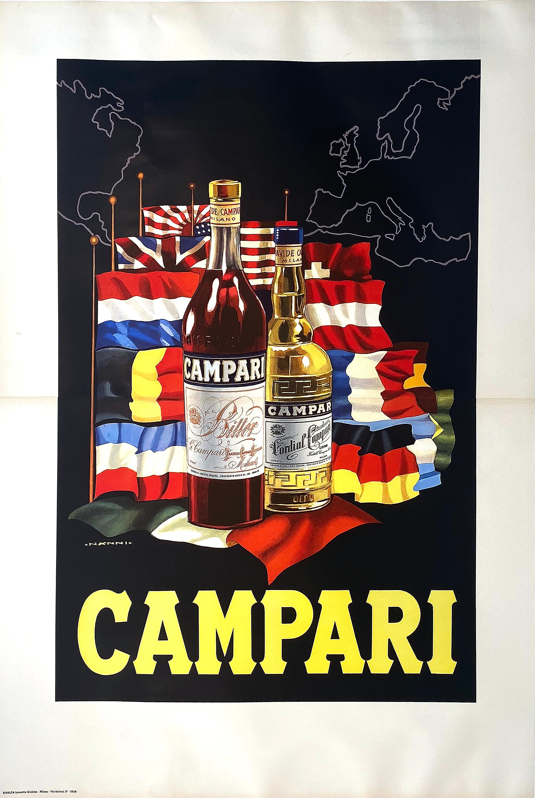 Poster originale d'epoca Campari World Flags di Nonni 1959 Oversize - Print di Nino Nanni
