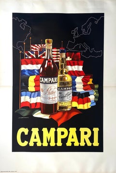 Original Vintage Campari World Flags Poster by Nonni 1959 Oversize