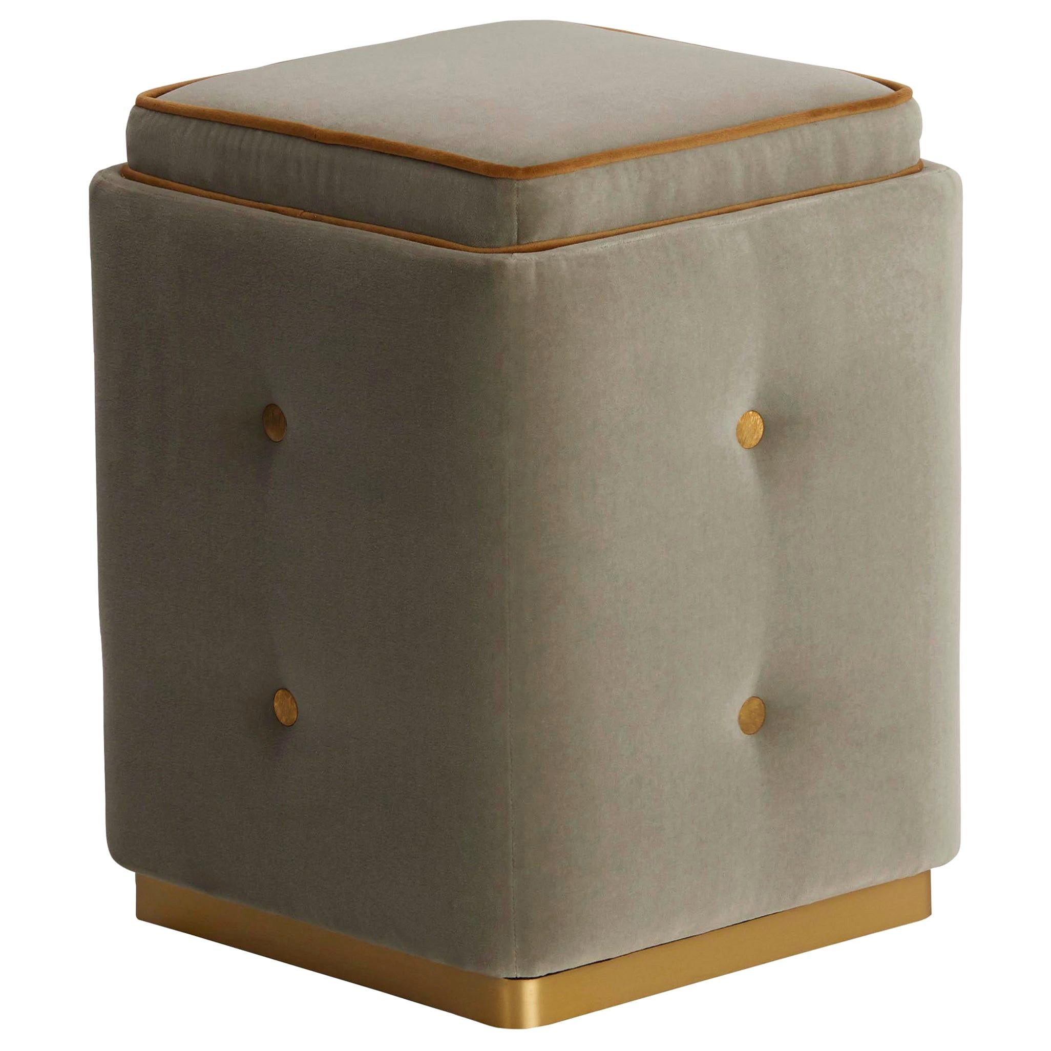 Nino Pouf with Brushed Brass Plinth and Buttons For Sale