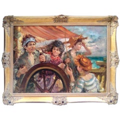 Nino Salvadori Esposito Barco con niños Pintura años 70, Firmado