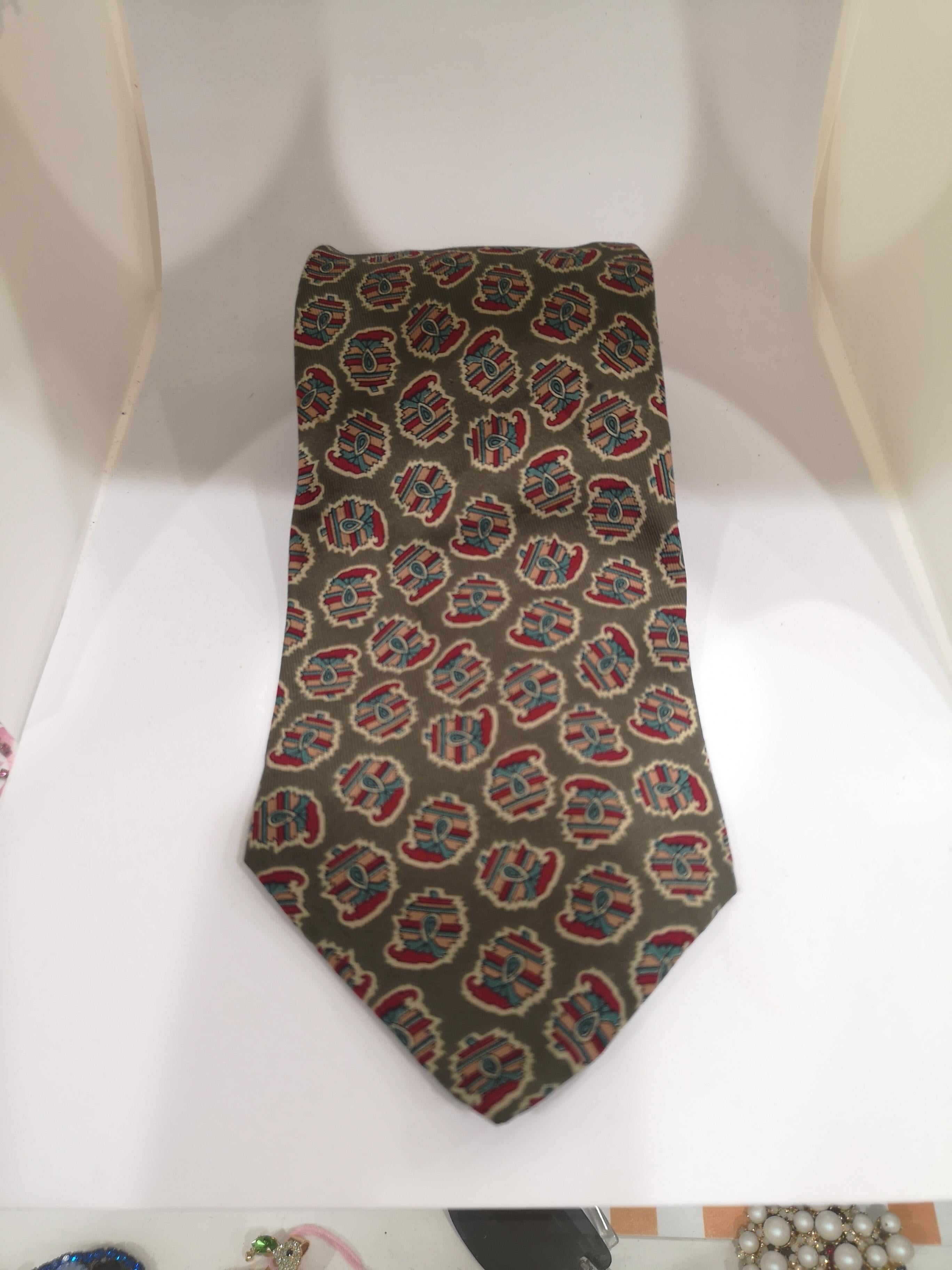 Brown Nino Salzano green silk multicoloured tie