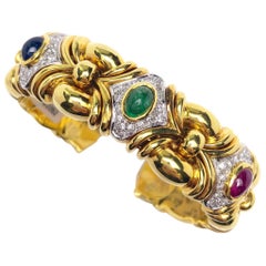 Nino Verita 18 Karat Gold, 3.98 Carat Cabochon Gem and .95 Carat Diamond Cuff