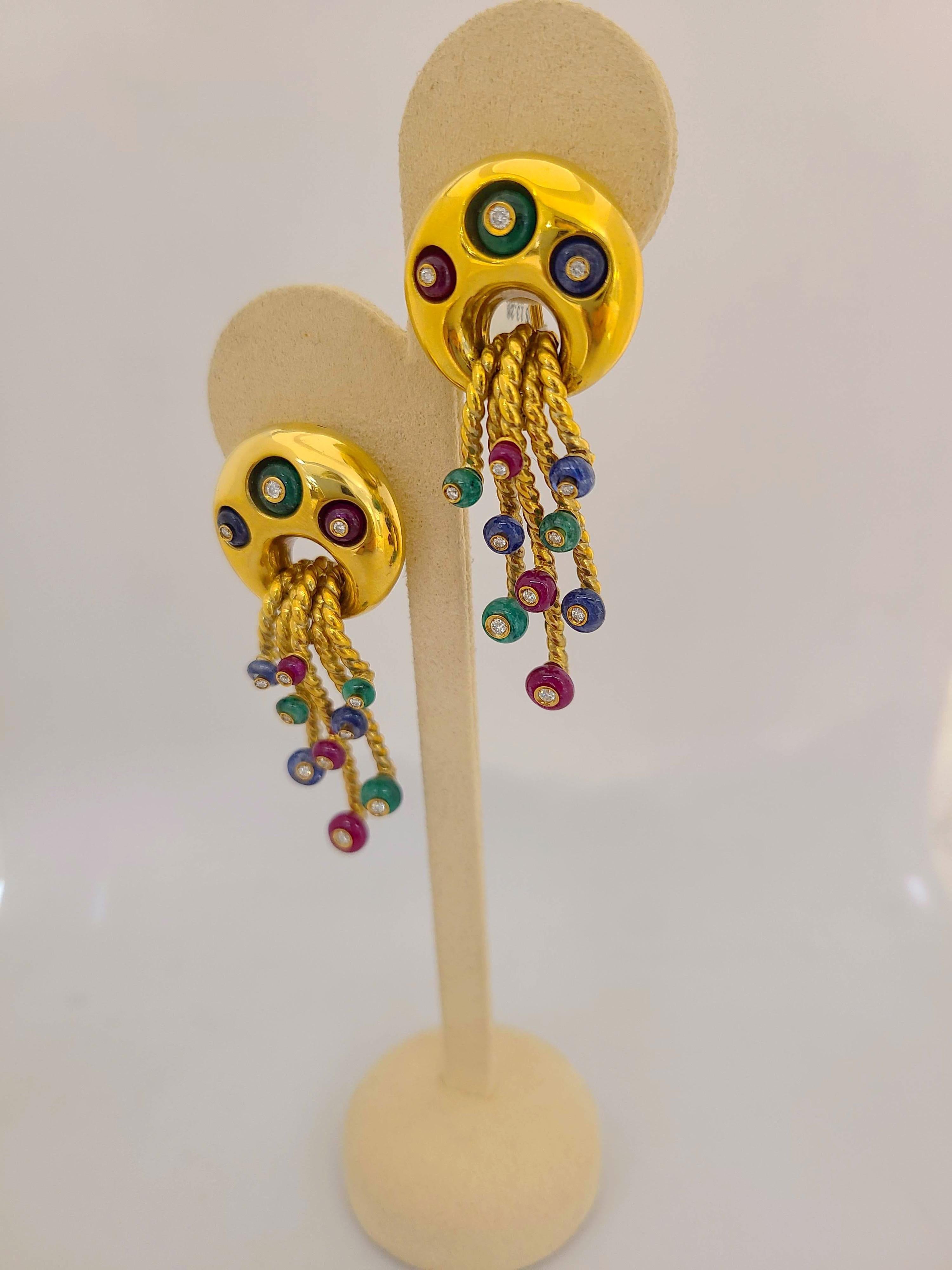 Nino Verita 18 Karat Yellow Gold, Beaded Precious Gems and Diamond Earrings In New Condition For Sale In New York, NY