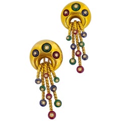 Nino Verita 18 Karat Yellow Gold, Beaded Precious Gems and Diamond Earrings