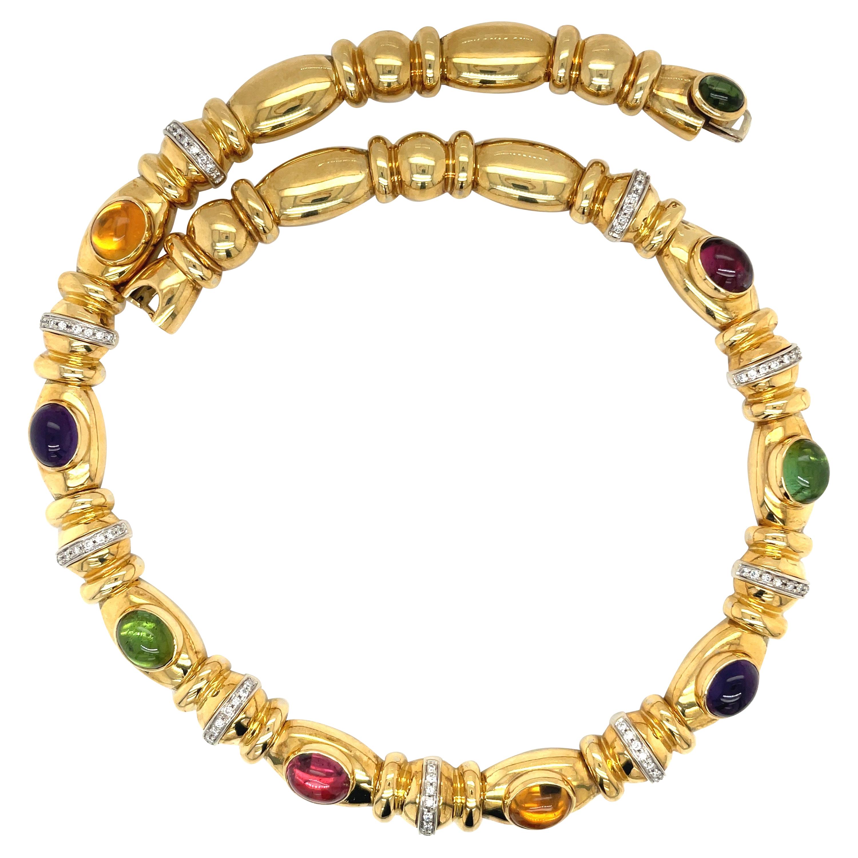 Nino Verita 18kt. Yellow Gold Diamond .90ct. & Cabochon Semi Precious Necklace