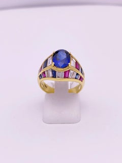 Nino Verita 18 Karat Yellow Gold Ring with Diamonds, Rubies and Sapphires