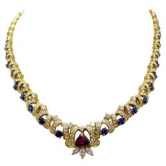 Nino Verita for Effe V 18 Karat Gold Necklace with Diamond, Ruby, and Sapphire