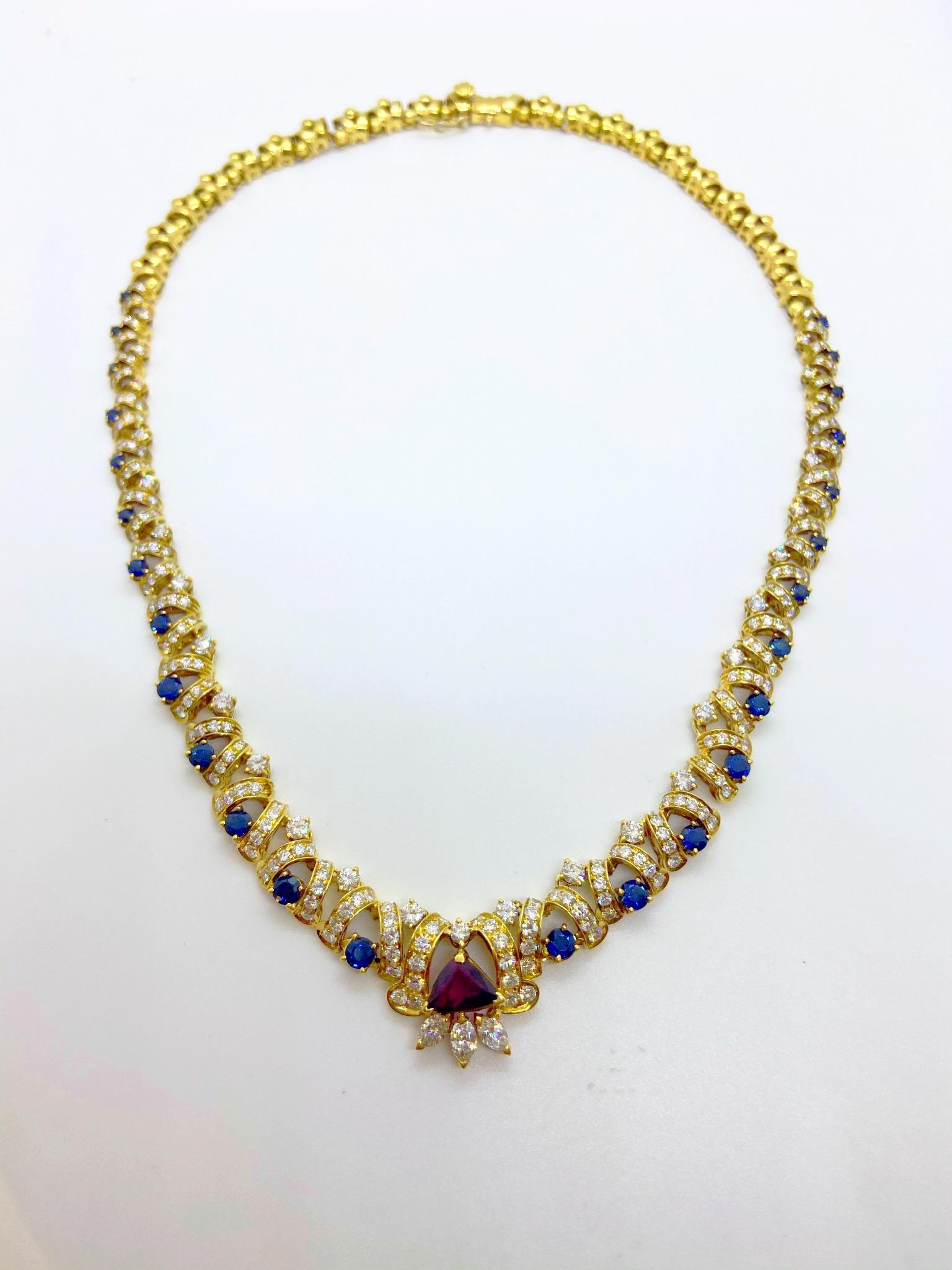 Retro Nino Verita for Effe V 18 Karat Gold Necklace with Diamond, Ruby, and Sapphire