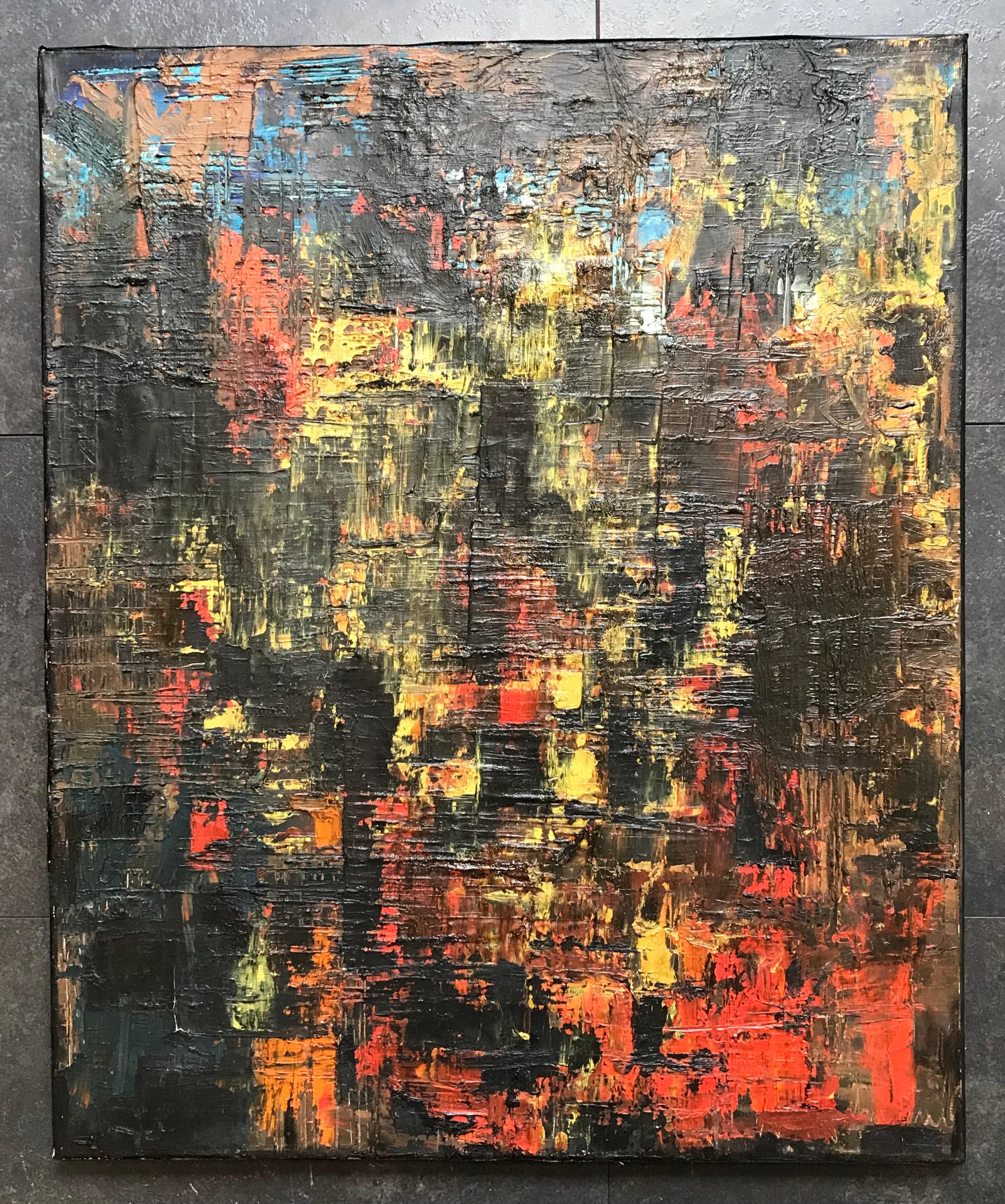 Abstrakte Komposition von Ninon Bourquin - Öl auf Leinwand 60x73 cm im Angebot 1