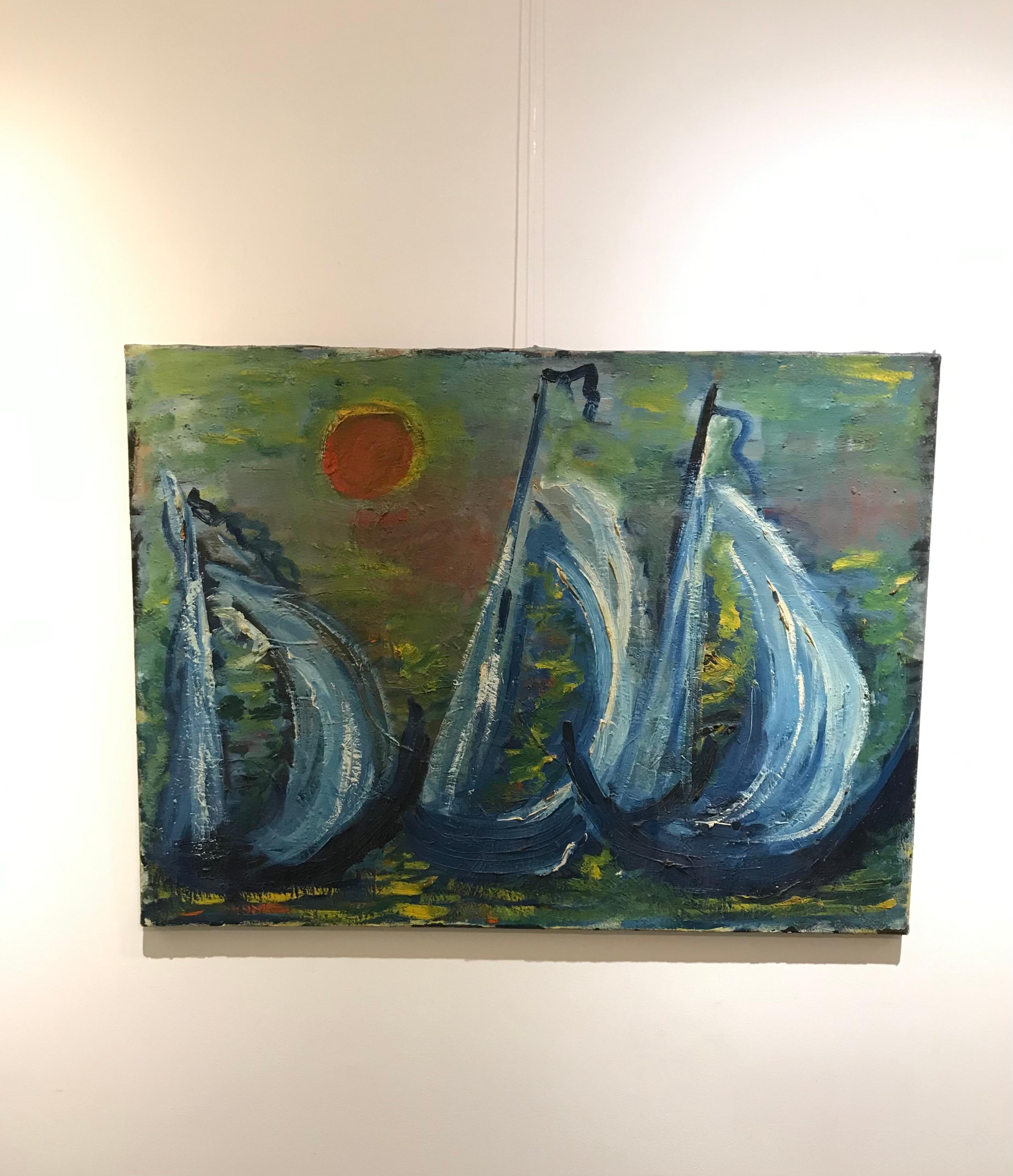 Sailboats - Painting by Ninon Bourquin