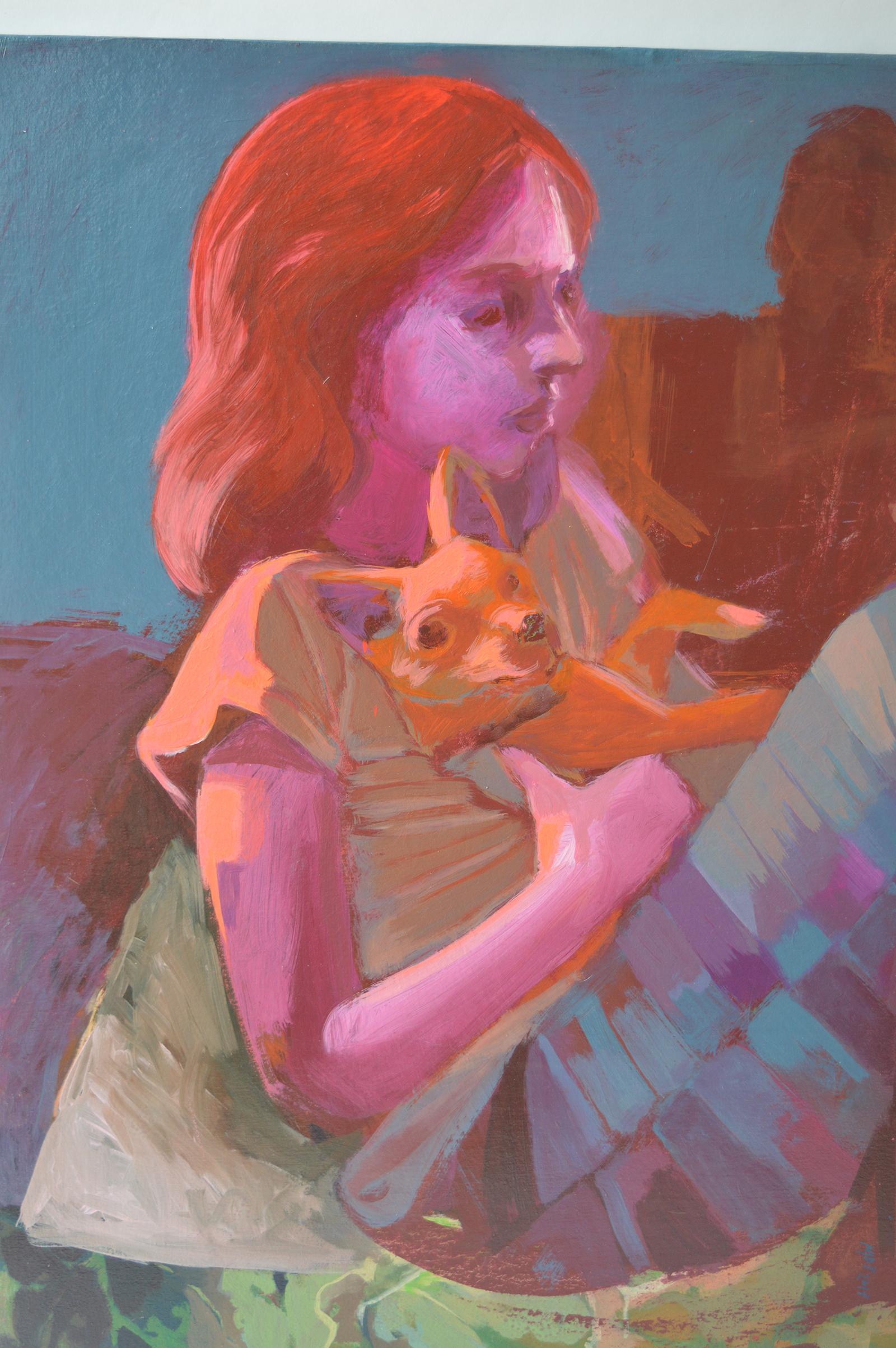 Oil on canvas of a girl and her dog.
