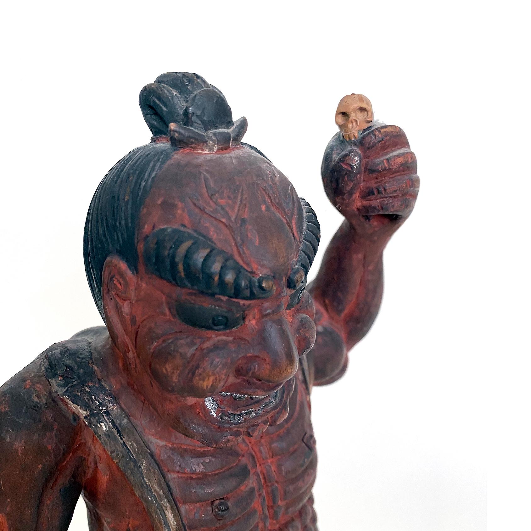 Nio, Guardian of the Buddha Guatama, Polychrome Wood, Japanese, Meiji In Good Condition In Point Richmond, CA