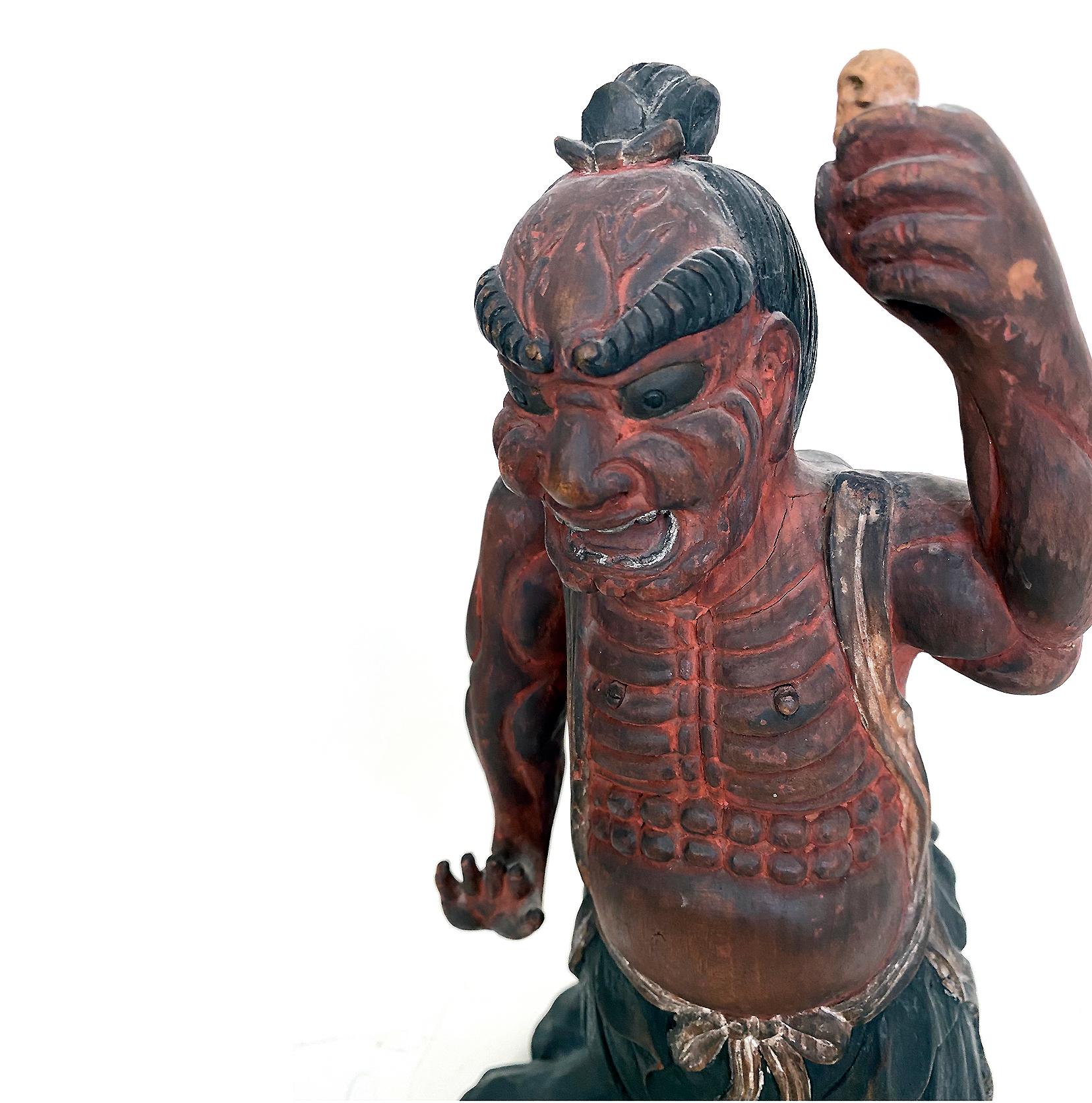 20th Century Nio, Guardian of the Buddha Guatama, Polychrome Wood, Japanese, Meiji