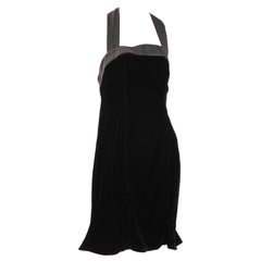 Nipon Boutique Black Velvet Halter Dress with Satin Ribbon   Size US 6