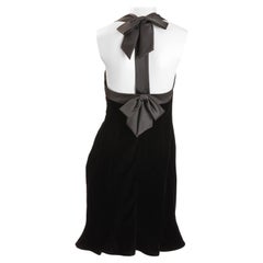 Nipon Boutique - Vestito a balze in velluto nero con nastro di raso   Taglia US 6
