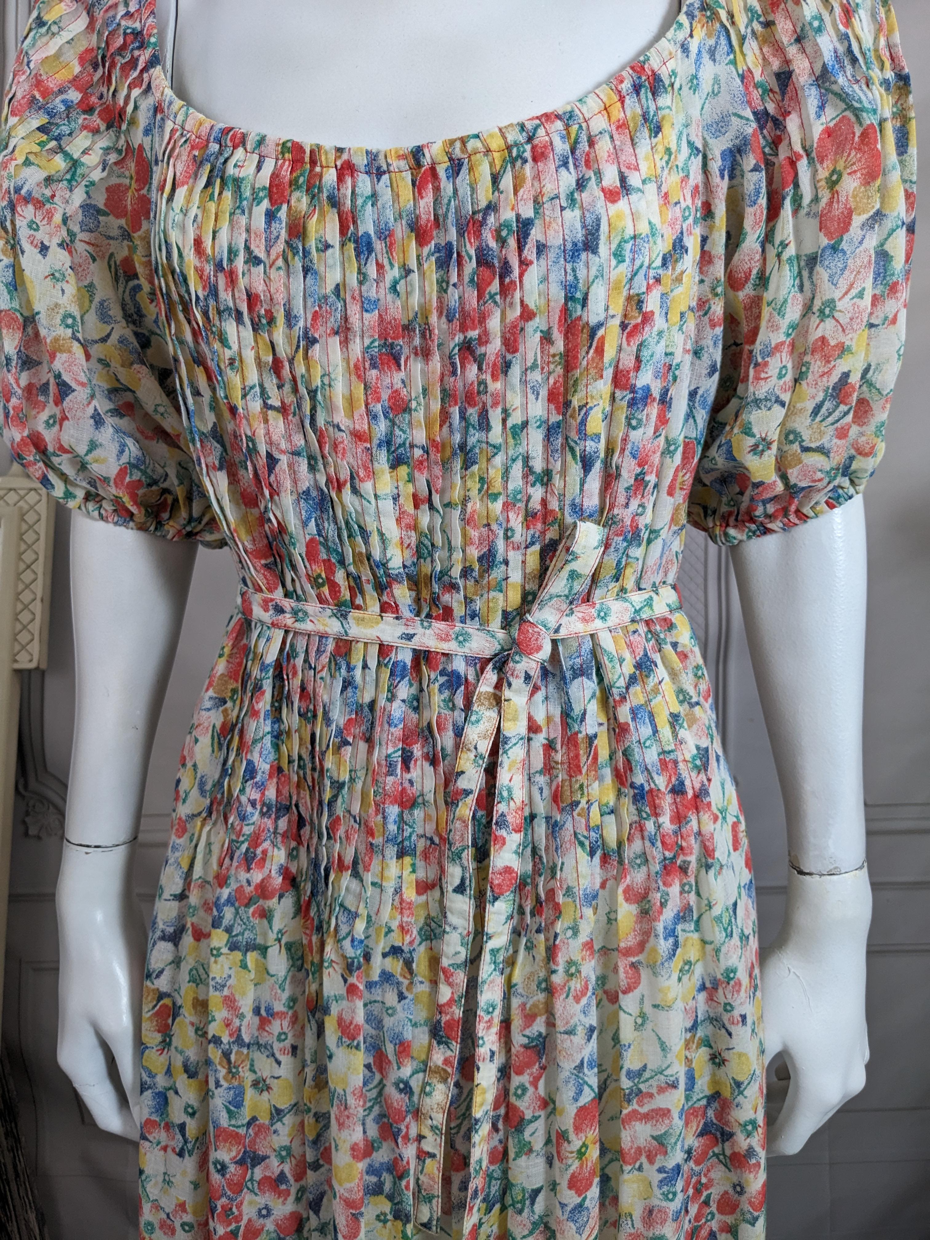 Gray Nipon Boutique Pin Tucked Floral Dress For Sale