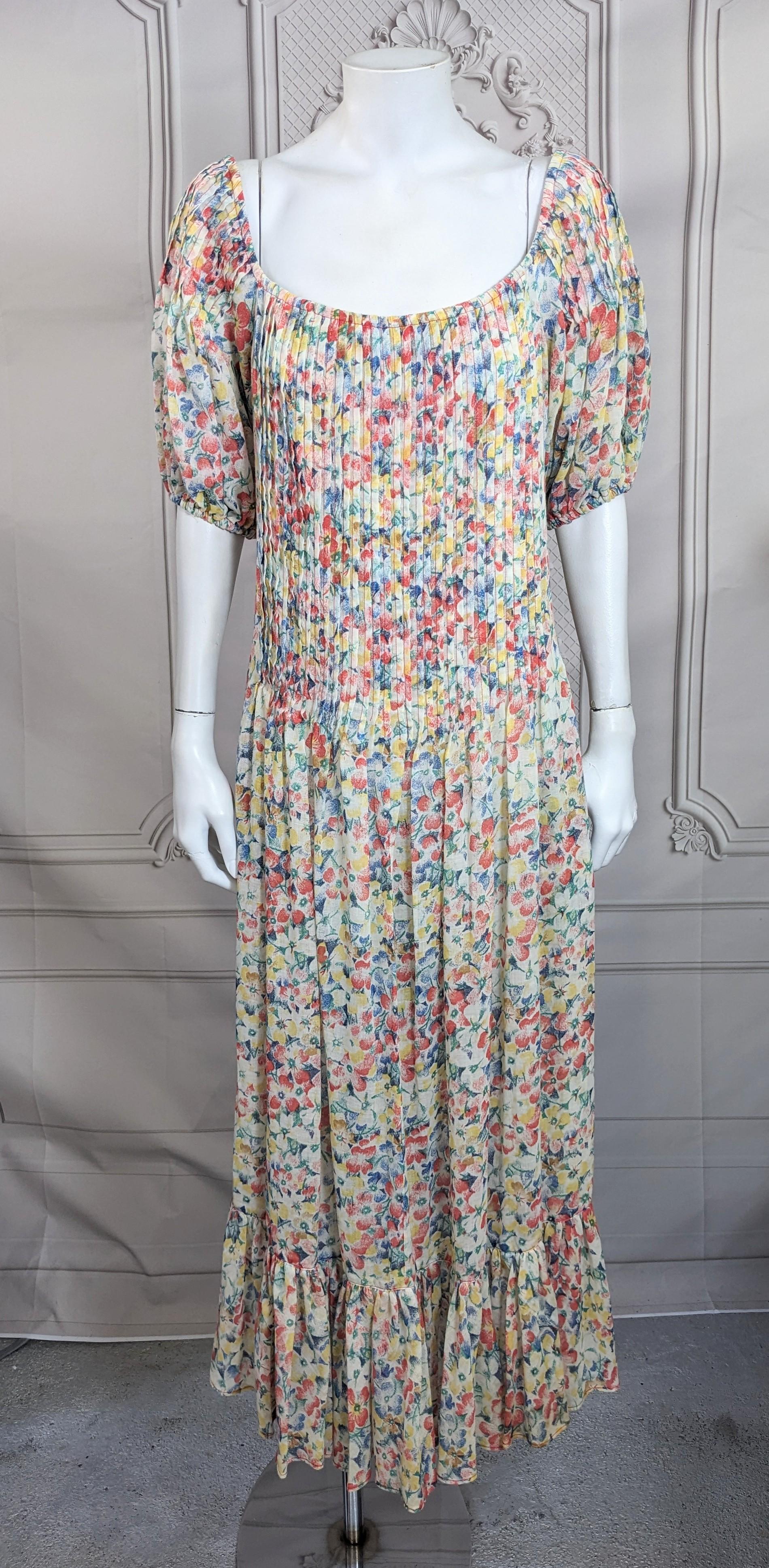 Nipon Boutique Pin Tucked Floral Dress In Good Condition For Sale In New York, NY