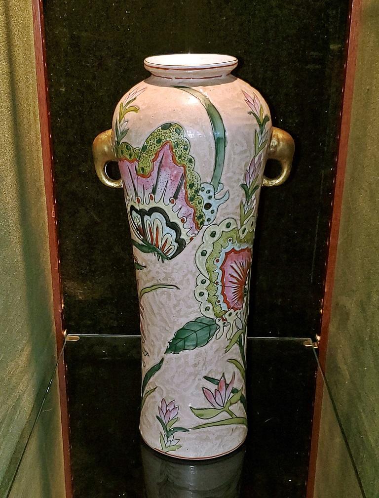 Hand-Painted Nippon Art Nouveau Style Butterfly Vase For Sale