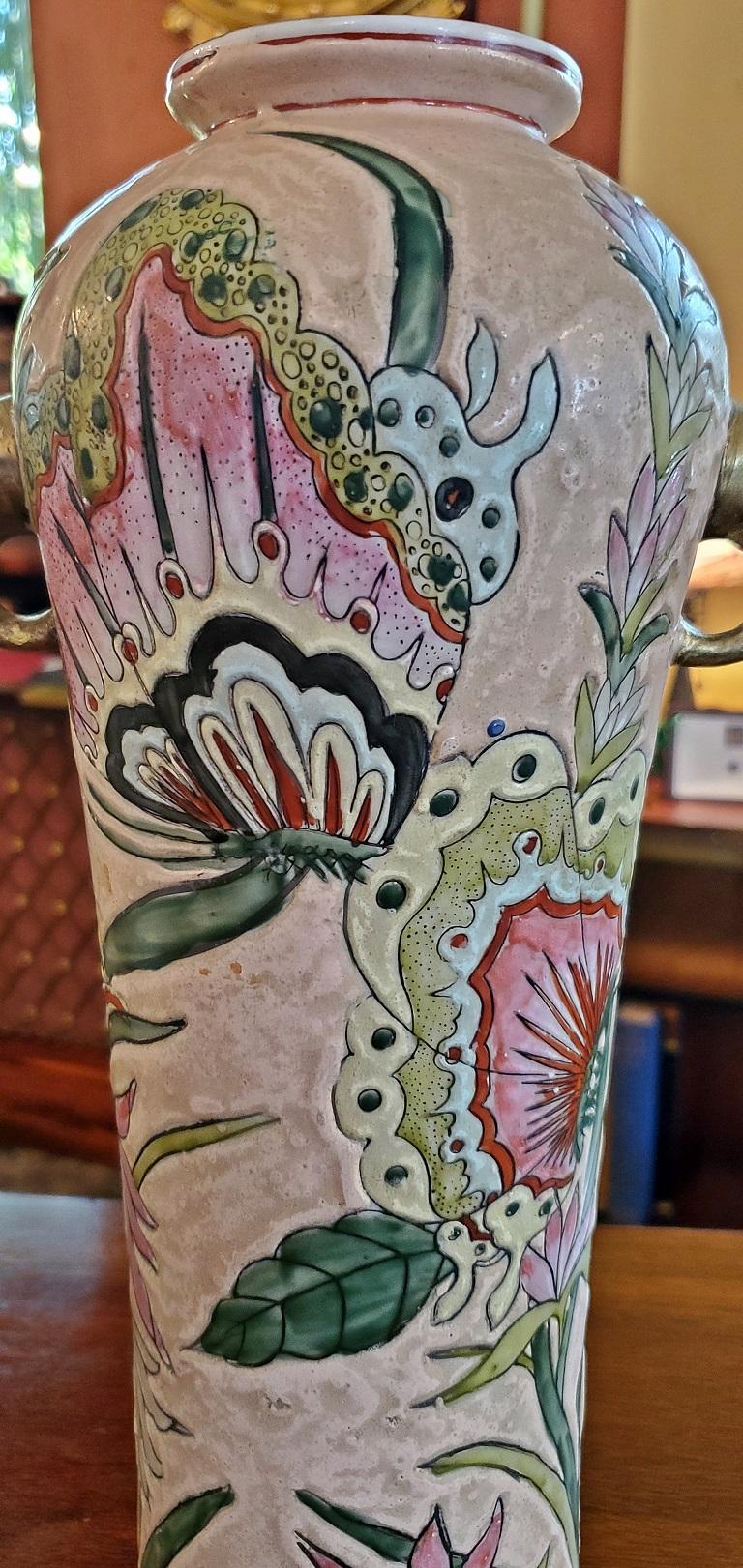 Nippon Art Nouveau Style Butterfly Vase In Fair Condition For Sale In Dallas, TX