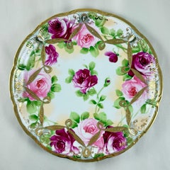 Nippon, Hand-Painted Porcelain Rose Moriage Large Wall Plate