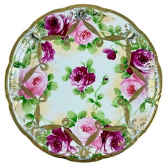Nippon, piatto da parete grande in porcellana dipinta a mano Rose Moriage