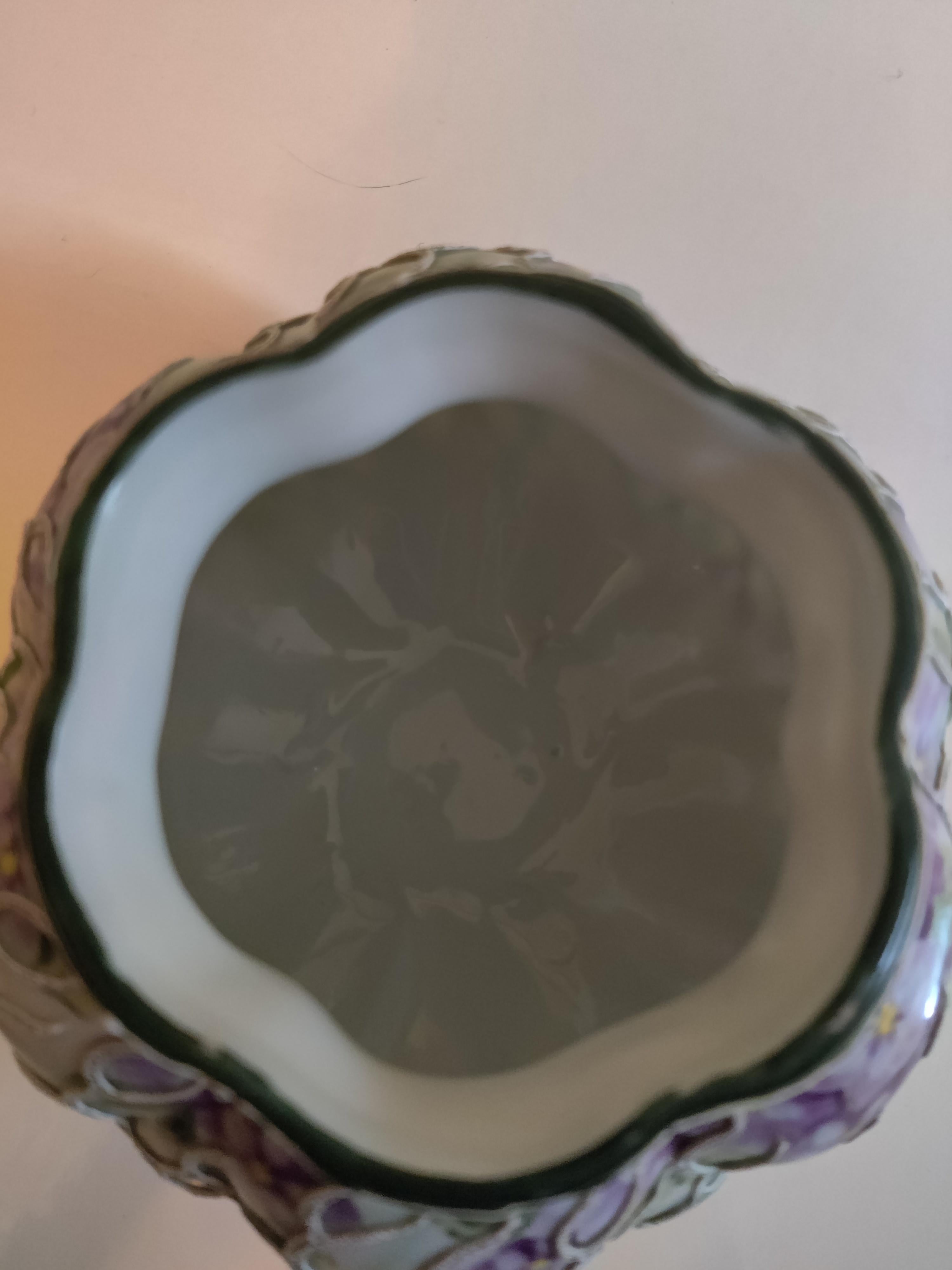 19th Century Nippon Oriental Raised Moriage Enamel Porcelain Bowl / Vase with Violets. For Sale