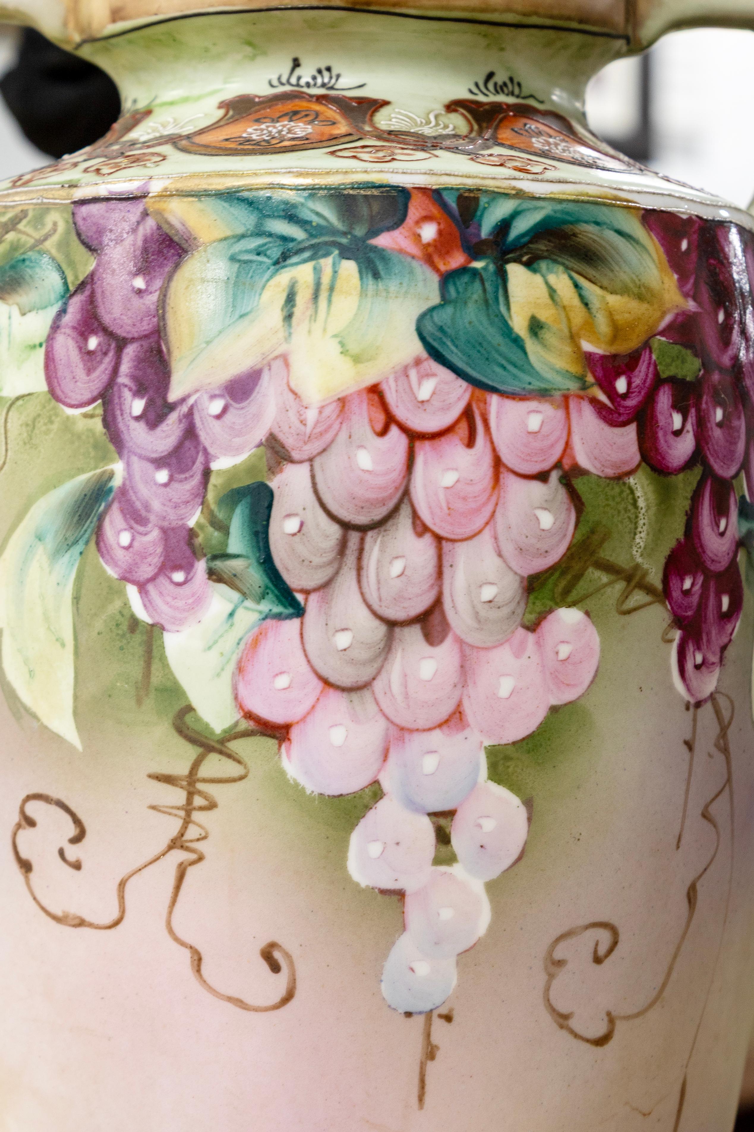 Porcelain Nippon - Pair of Vases, c. Early 20th Century Stamped Antique Hand Painted For Sale