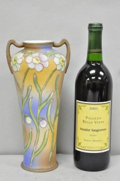 Nippon Sharkskin Decorated Royal Kinjo Japan Hand Painted Porcelain Handled Vase