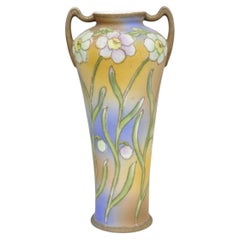 Nippon Sharkskin Decorated Royal Kinjo Japan Hand Painted Porcelain Handled Vase