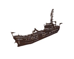 Used Arrival, Shipwrecks stories. Iron vessel wall sculpture. 23.5x11"