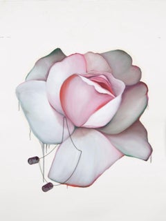 Flower - Painting, Watercolor on paper applied with metal dog tags