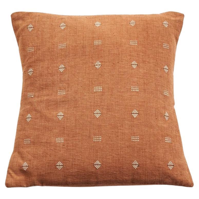 Nira Brown Organic Cotton Handloom Pillow in Geometric Patterns For Sale