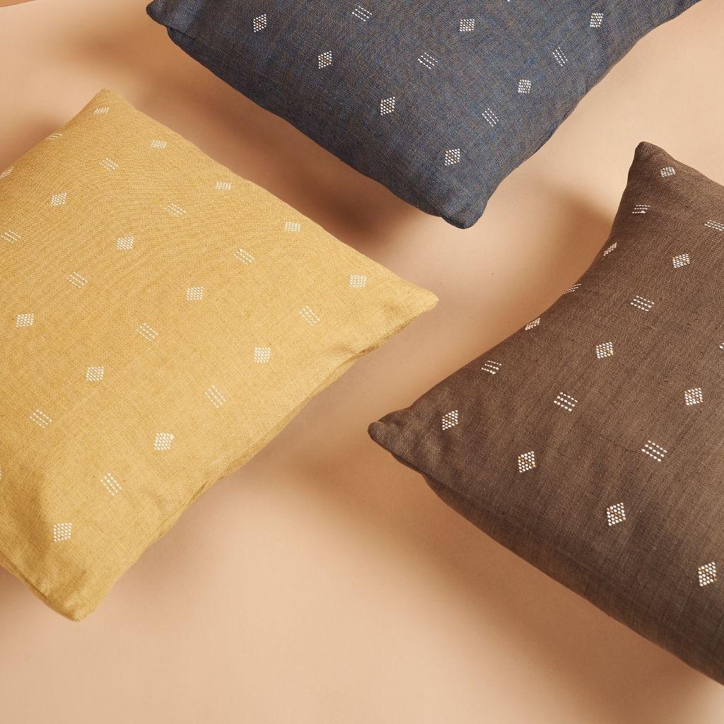 Nira Choco Organic Cotton Handloom Pillow in Geometric Patterns For Sale 3