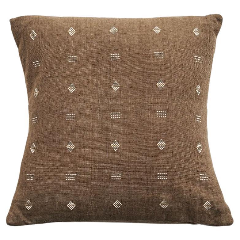 Nira Choco Organic Cotton Handloom Pillow in Geometric Patterns For Sale