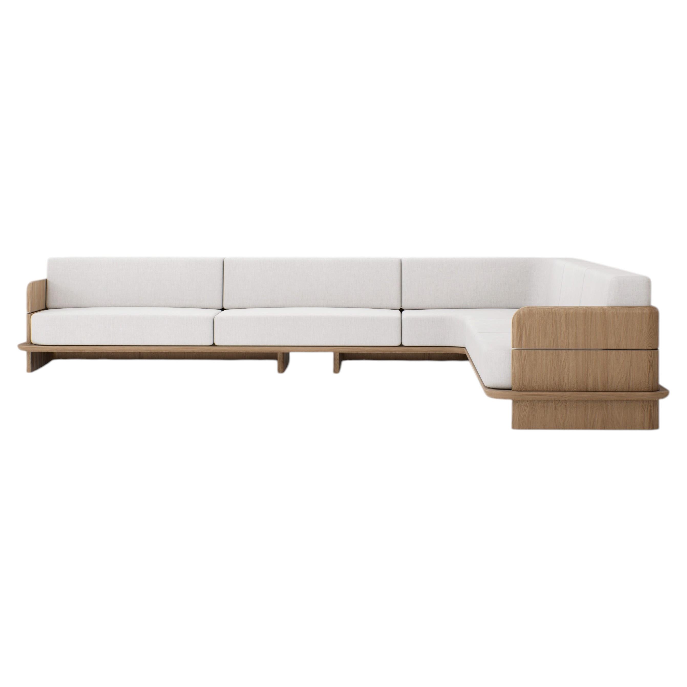 Nira L Shaped Sofa in Solid Oak Wood by Pendhapa