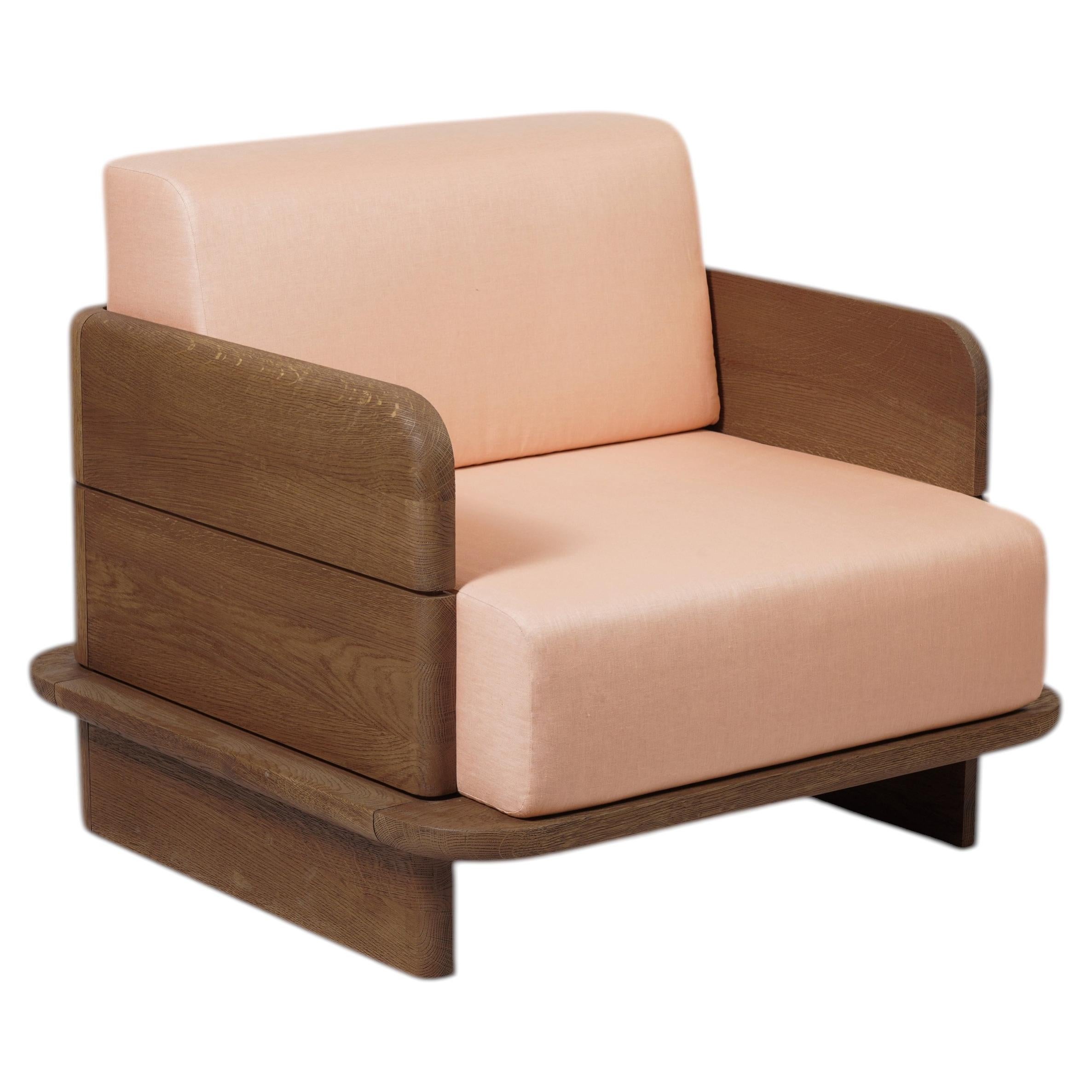 Nira Lounge Chair in Solid Oak Wood by Pendhapa For Sale